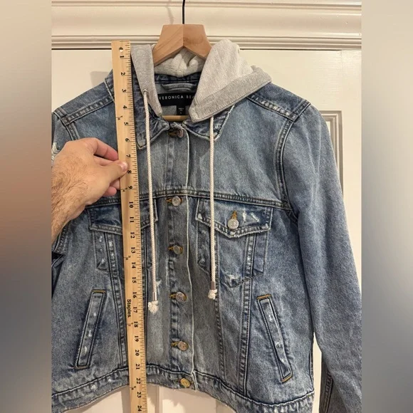 Veronica Beard Blue Denim Jacket with Gray Hoodie - Picture 4 of 7